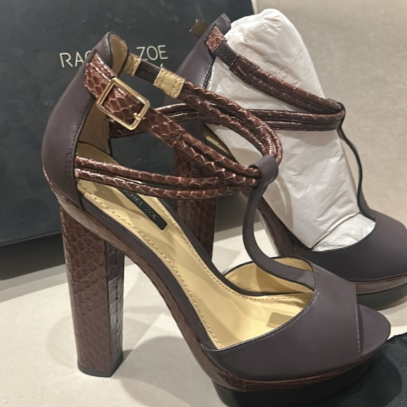 Rachel Zoe brown Parton calf Lea with real snake size 9 New in box & dust cover - Picture 2 of 9